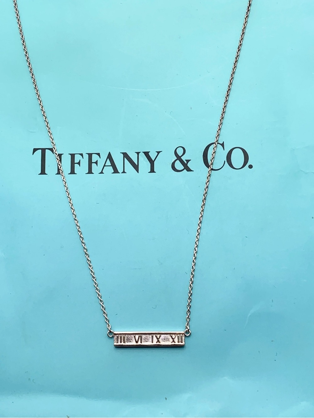 Tiffany & Co. Sterling Silver Atlas bar Roman Numeral Necklace